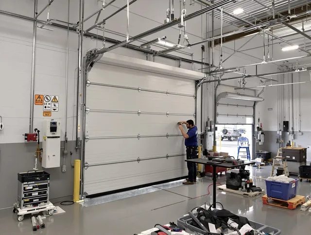 Commercial garage door repair being performed by West Whittier-Los Nietos Garage Door Repair expert in West Whittier-Los Nietos