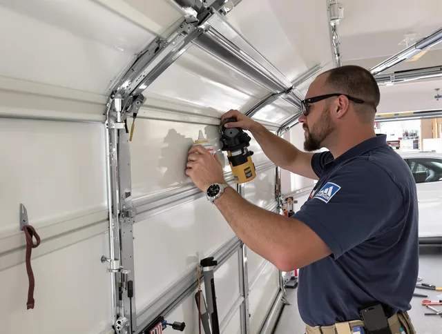 West Whittier-Los Nietos Garage Door Repair technician quieting a noisy garage door in West Whittier-Los Nietos