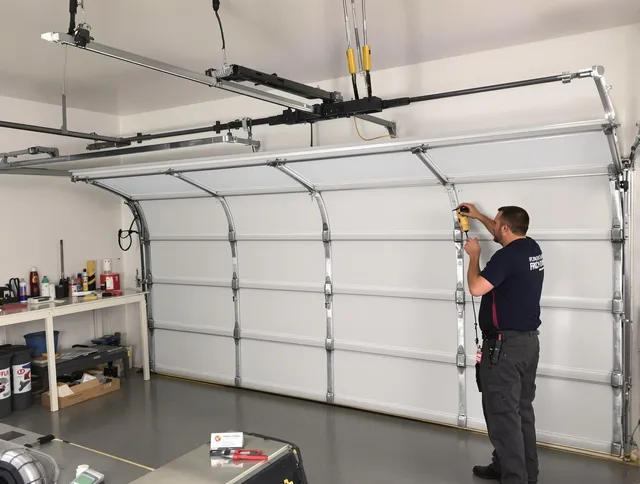 West Whittier-Los Nietos Garage Door Repair certified technician performing overhead door system repair in West Whittier-Los Nietos