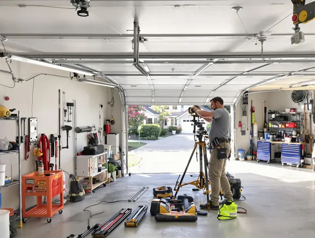 West Whittier-Los Nietos Garage Door Repair specialist performing laser-guided track alignment in West Whittier-Los Nietos